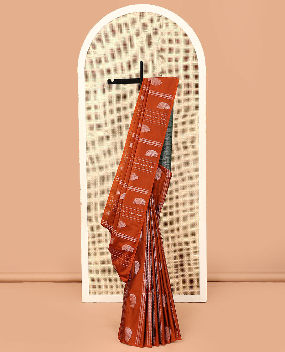 Borderless orange zari design soft silk saree, contrast jaal design pallu