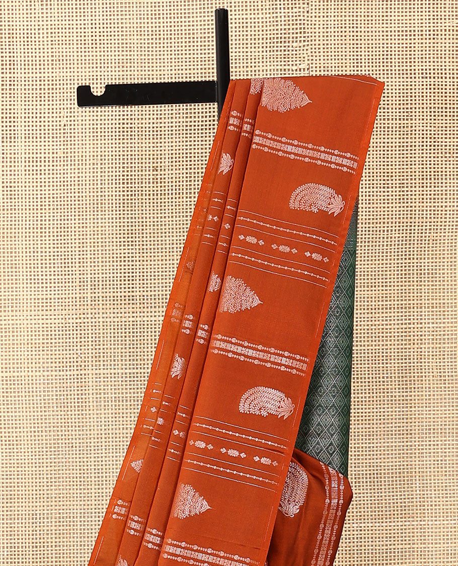 Borderless orange zari design soft silk saree, contrast jaal design pallu