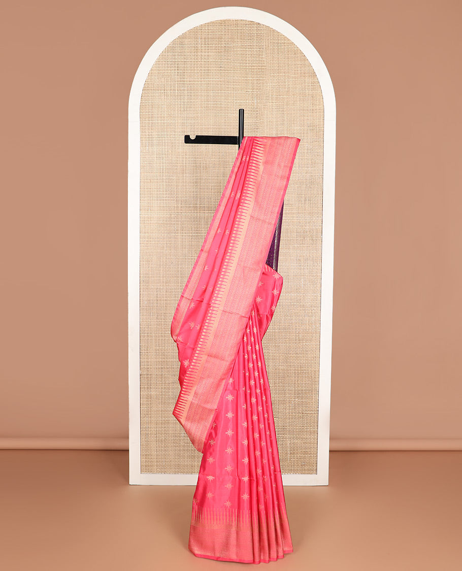 Light pink star buttas soft silk saree with contrast temple border & argyle design pallu
