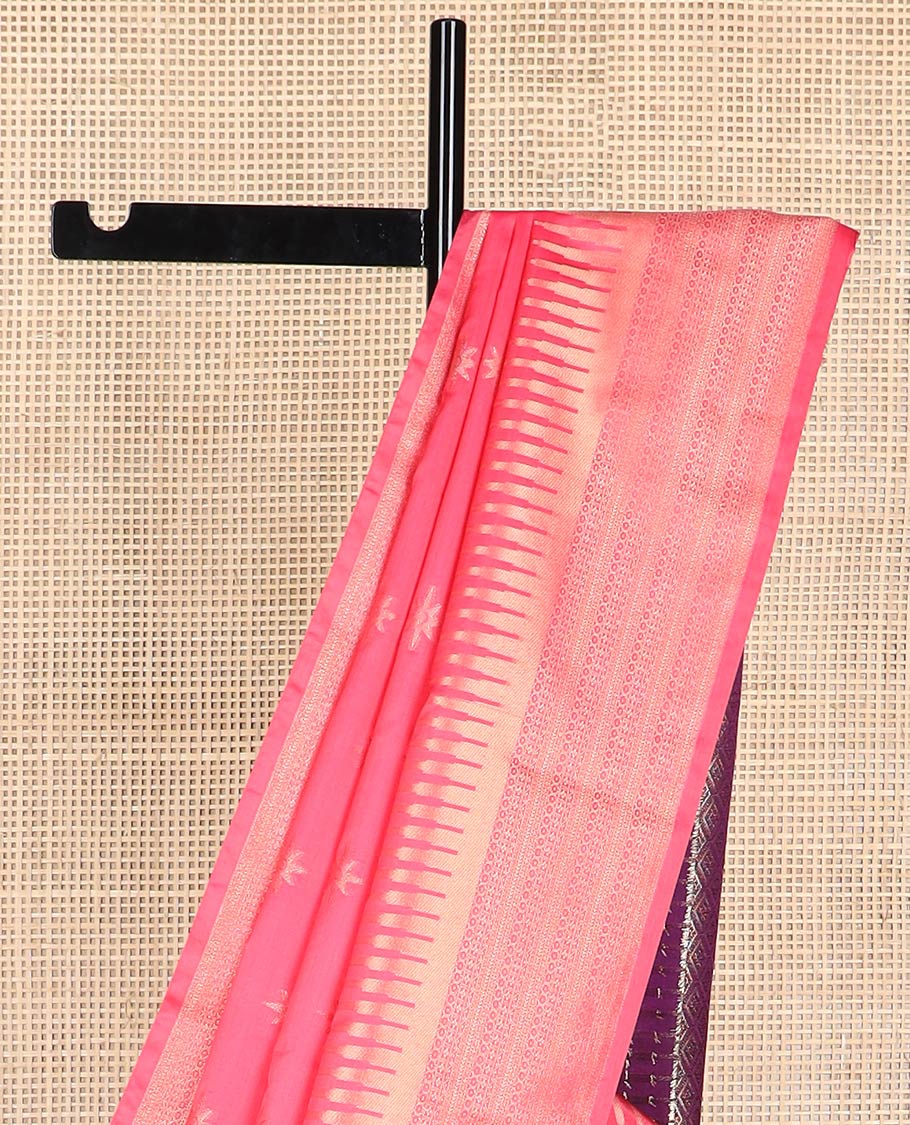 Light pink star buttas soft silk saree with contrast temple border & argyle design pallu