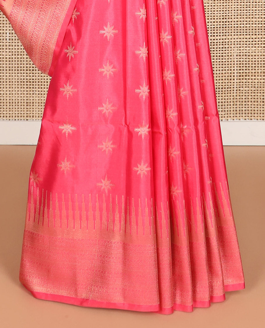 Light pink star buttas soft silk saree with contrast temple border & argyle design pallu