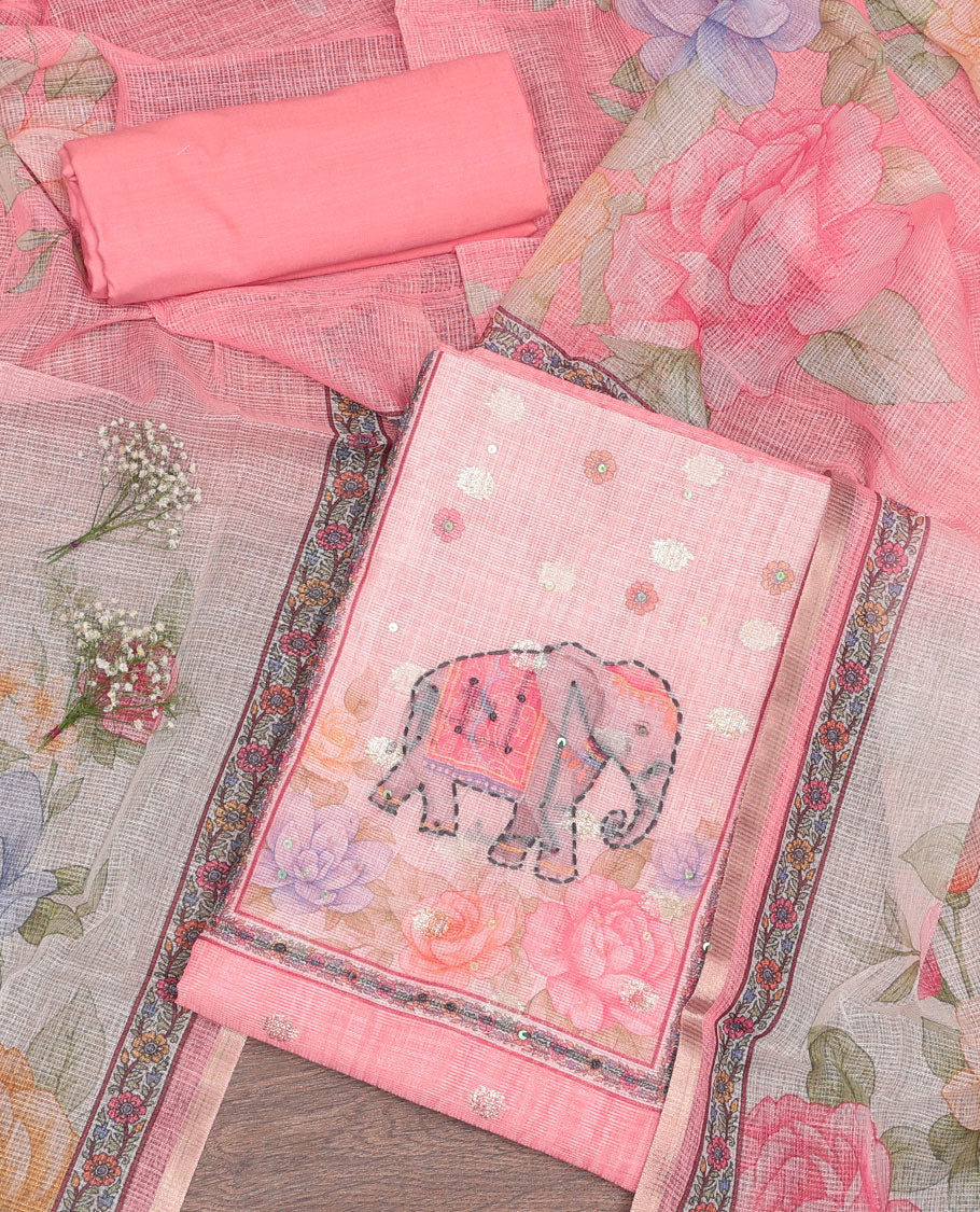 Pink Kota Cotton Material Chudidar Set