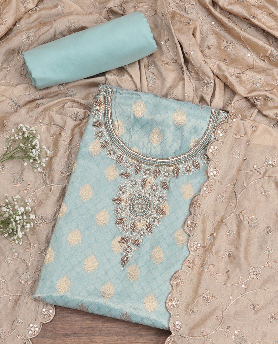 Blue Tissue Material Chudidar Set