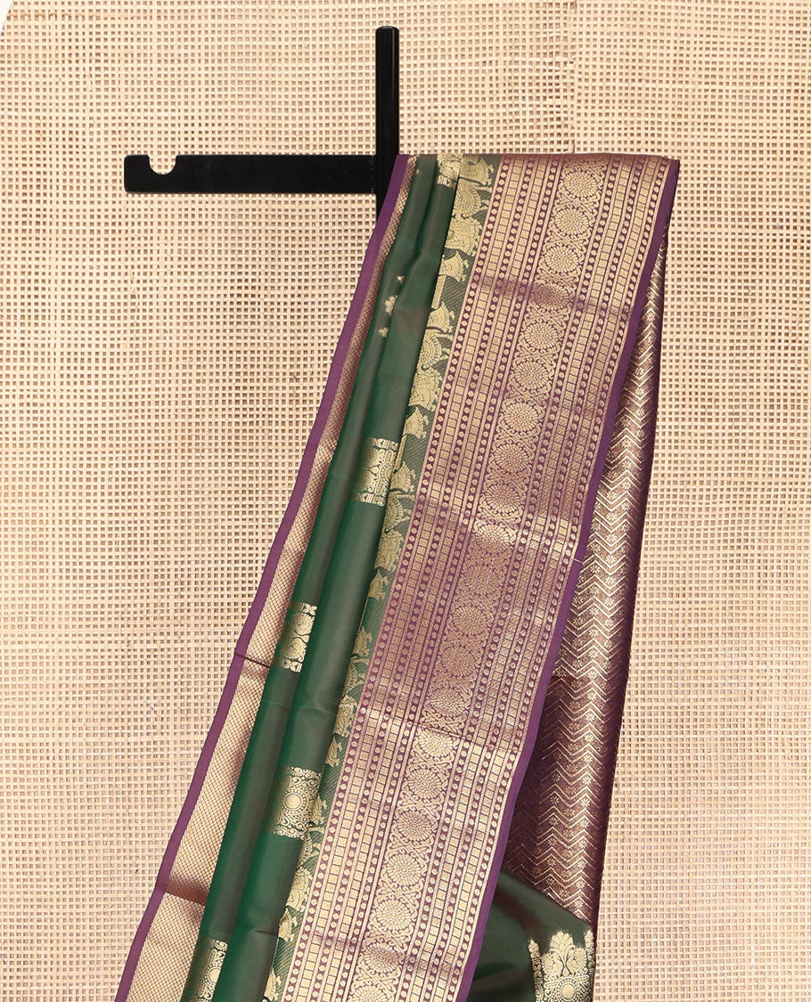 Green Vasundhara Lite Silk Mix Saree, Prettified with Zari Buttas on Its Body, Complemented by a Contrast Wedding-Themed Motifs Woven Border of Geometric Designs, Opulently Embellished Pallu, and Paired with a Contrast Blouse