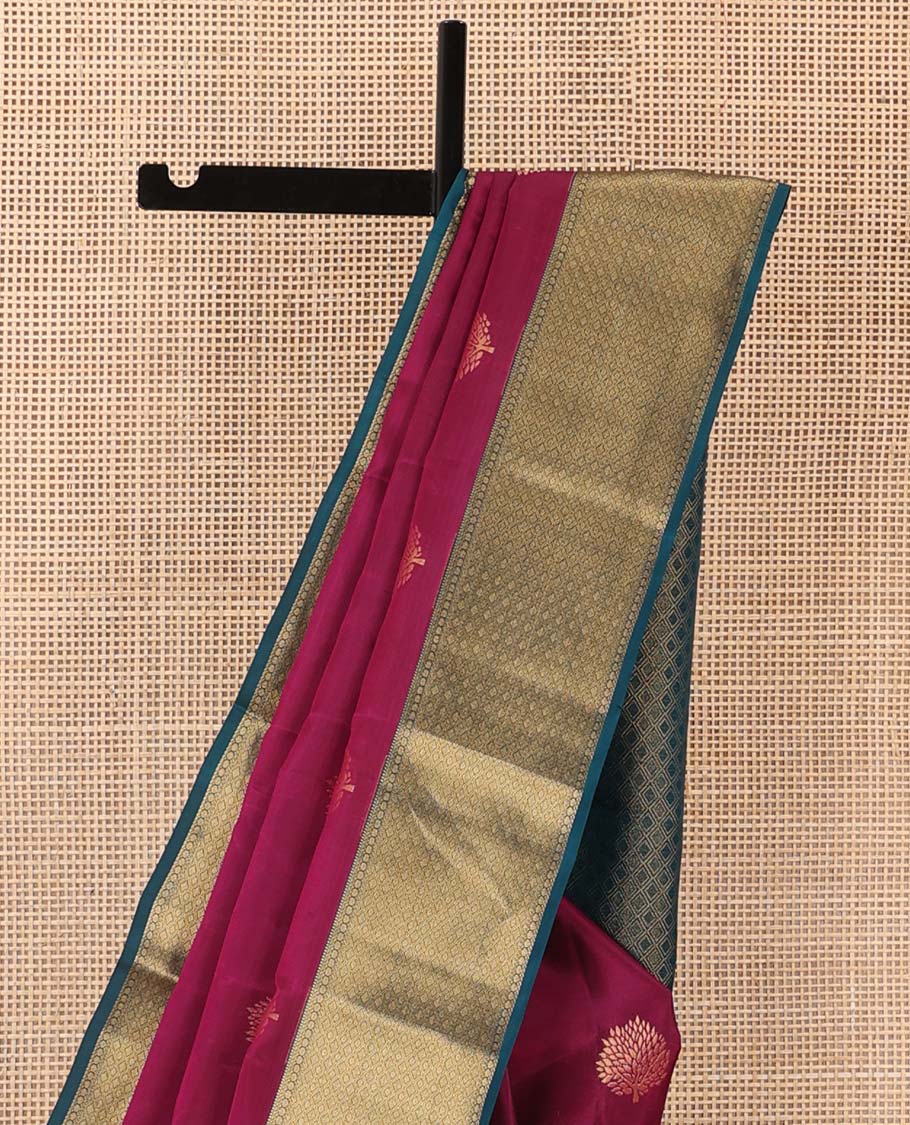 Maroon zari buttas Vasundhara silk mix saree, contrast jaal design border, and zari-rich jaal pallu