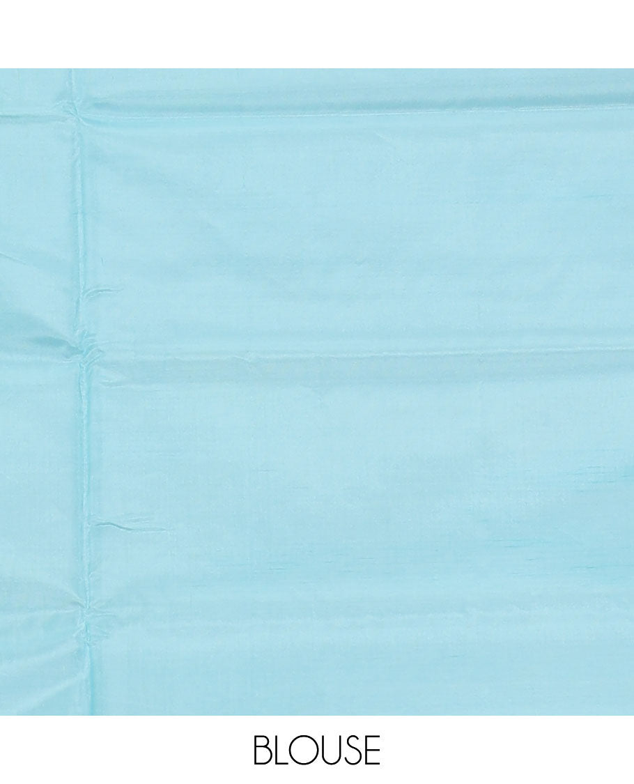Borderless parrot green buttas banana pith saree, contrast pallu of stripes