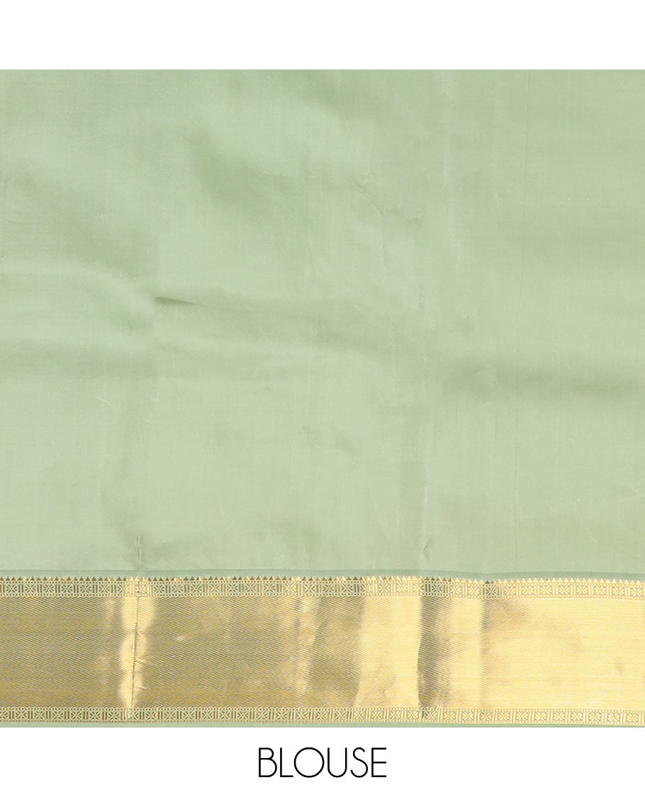 Blue manga zari buttas silk saree, contrast border of thilakam mokku,muthu,star & mayil designs & jaal pallu