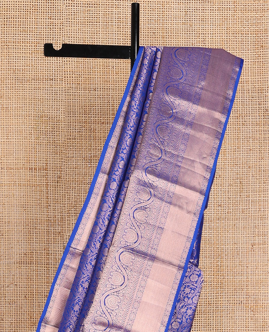 Blue jacquard wedding silk saree, intricate pallu & border of thilakam mokku,mayil kann,kathir & dhavana kodi designs