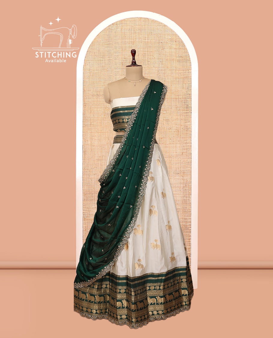 White-Green Banaras Half-Saree