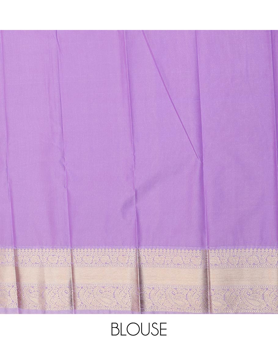 Pink zari buttas gift saree, contrast traditional zari design border, and pallu of diamond, paisleys, and ogee patterns