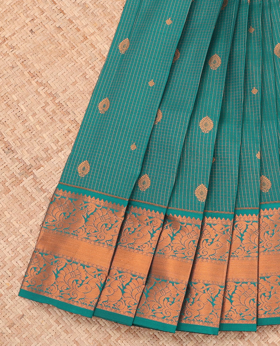 Green Budget Silk Saree, Finely Crafted with Zari Buttas and Checks All Over Its Body, Highlighted by a Traditional Zari Design Border, Intricately Designed Pallu, and Paired with a Matching Blouse