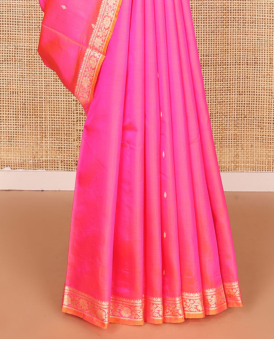 Pink buttas banarasi kathan silk saree, floral creeper border, and pallu of jaal design