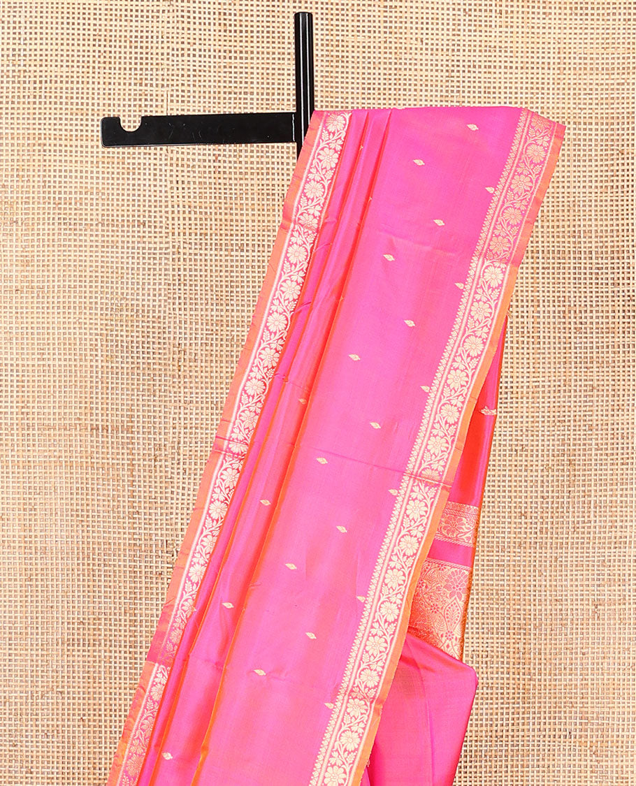 Pink buttas banarasi kathan silk saree, floral creeper border, and pallu of jaal design