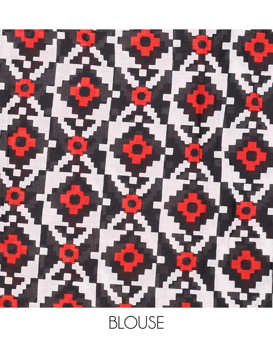 Black ikkat animal motifs printed mul mul cotton saree, contrast plain border, and pallu of jaal design