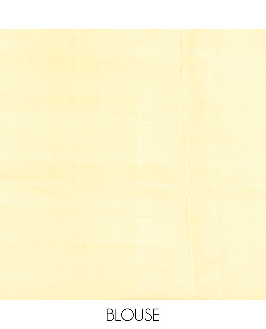 Pastel yellow floral buttas soft silk saree, floral-bird design border, and intricately designed pallu