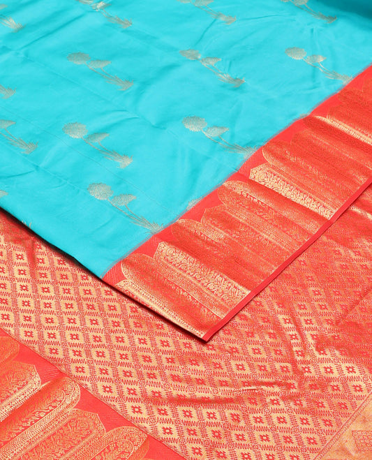 Blue zari buttas vasundhara silk mix saree, contrast Mughal-style motifs zari woven border & jaal pallu
