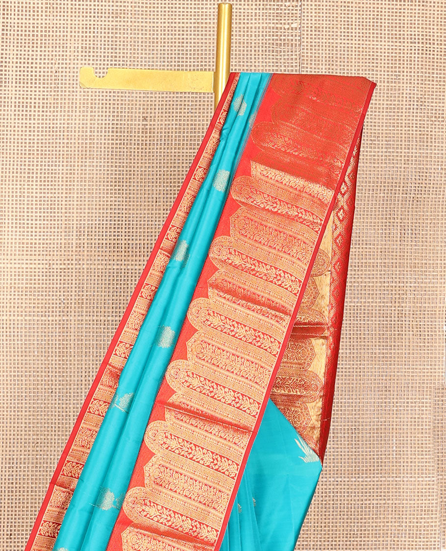 Blue zari buttas vasundhara silk mix saree, contrast Mughal-style motifs zari woven border & jaal pallu