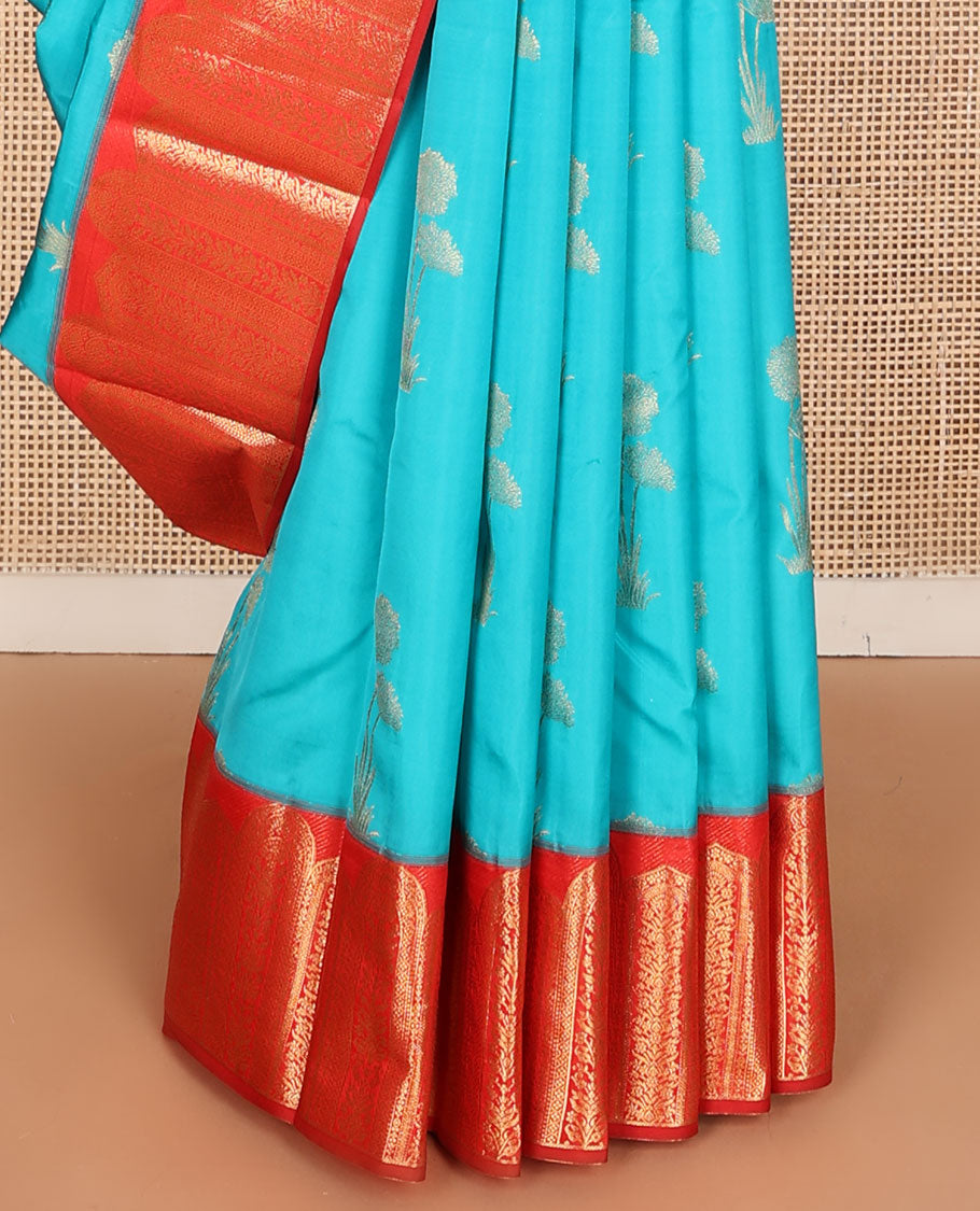 Blue zari buttas vasundhara silk mix saree, contrast Mughal-style motifs zari woven border & jaal pallu