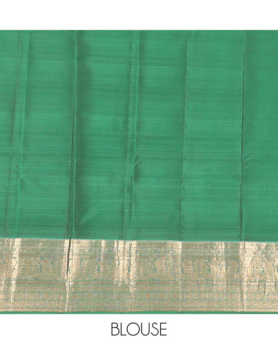 Violet zari buttas Vasundhara silk mix saree, contrast border of rekku, kathir, diamond, and mayil design, and contrast intricate pallu