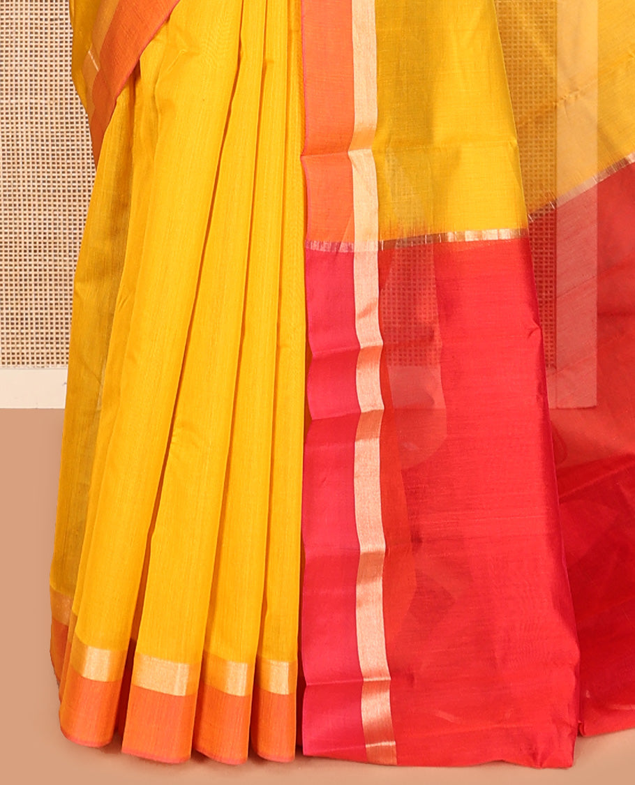 Yellow Plain Silk Cotton Saree