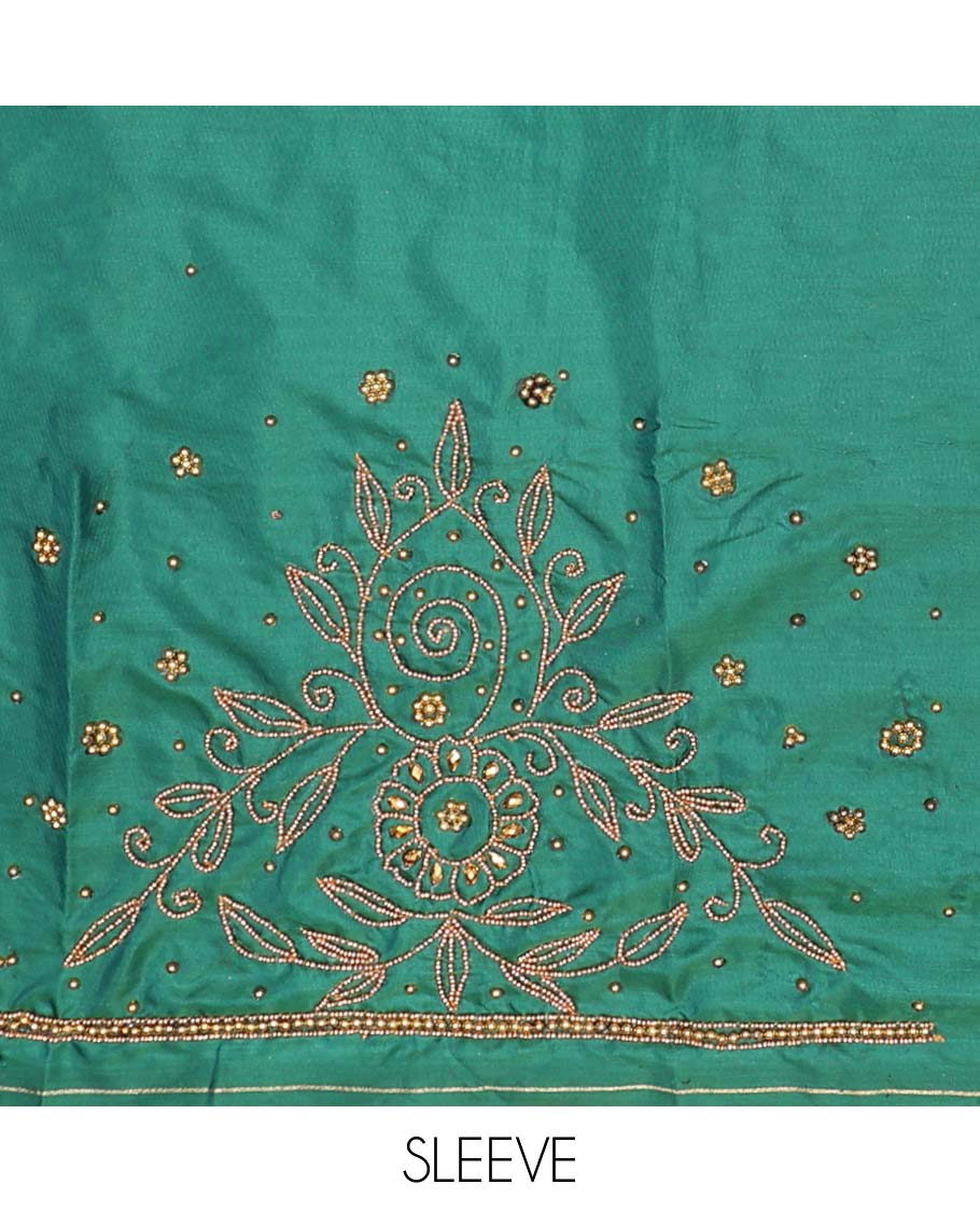 Green floral design aari embroidered material blouse