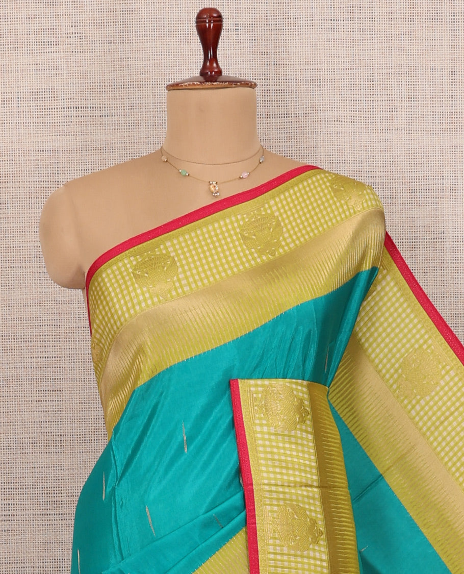 Rama Blue Raindrop Butta Semi-Mysore Silk Saree