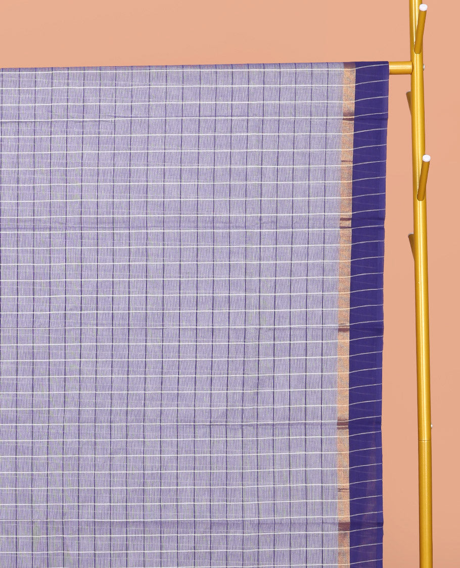 Blue Checked Chirala Cotton Saree, a Contrast Border, Striped Pallu, and a Matching Blouse