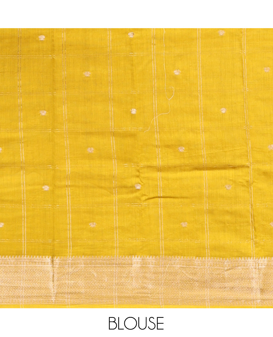 Black Assam Silk Saree, Gracefully Embellished with Zari Butta Enclosed Checks, Complemented by Contrast Traditional Zari Border, Striped Pallu, and a Contrast Blouse
