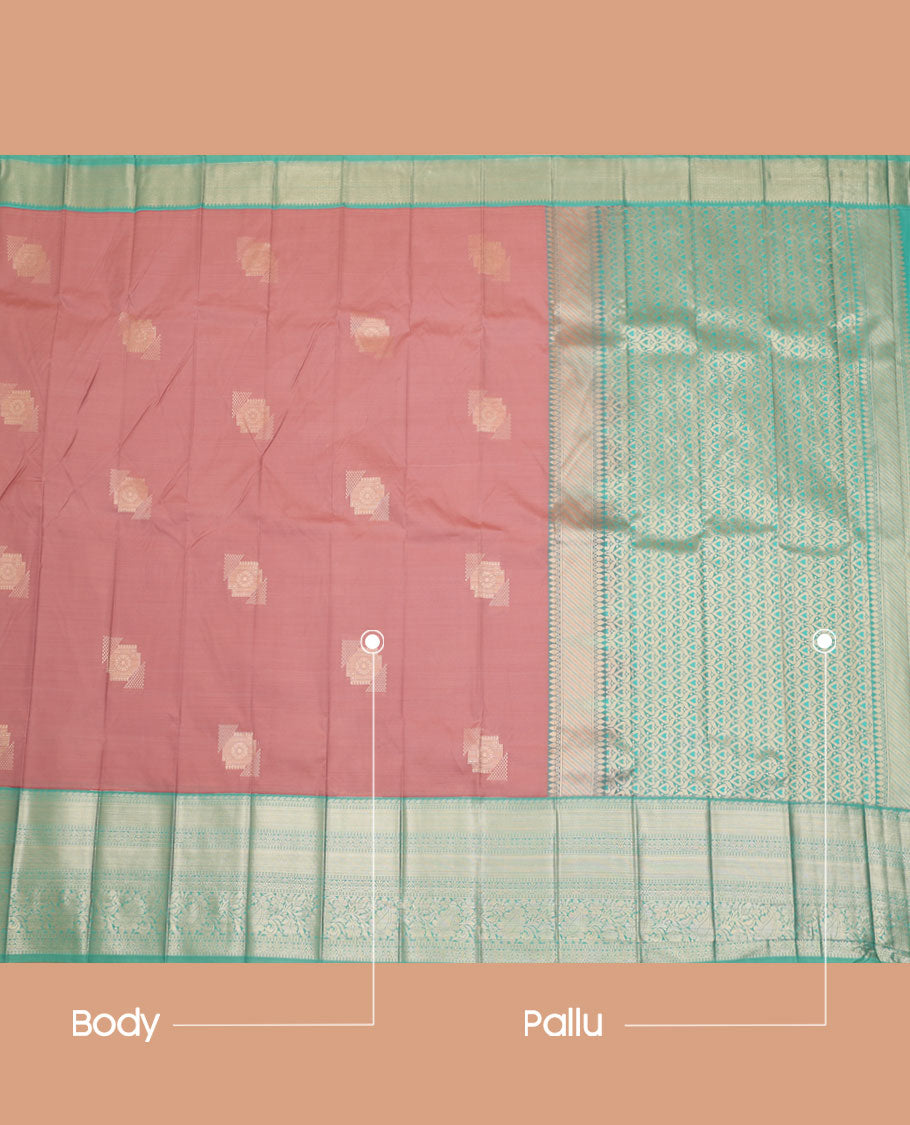 Rose Wood Pink Budget Silk Saree, Embellished with Zari Buttas All Over Its Body, Complemented by a Contrast Traditional Zari Design Border, Grand Pallu, and Paired with a Contrast Blouse