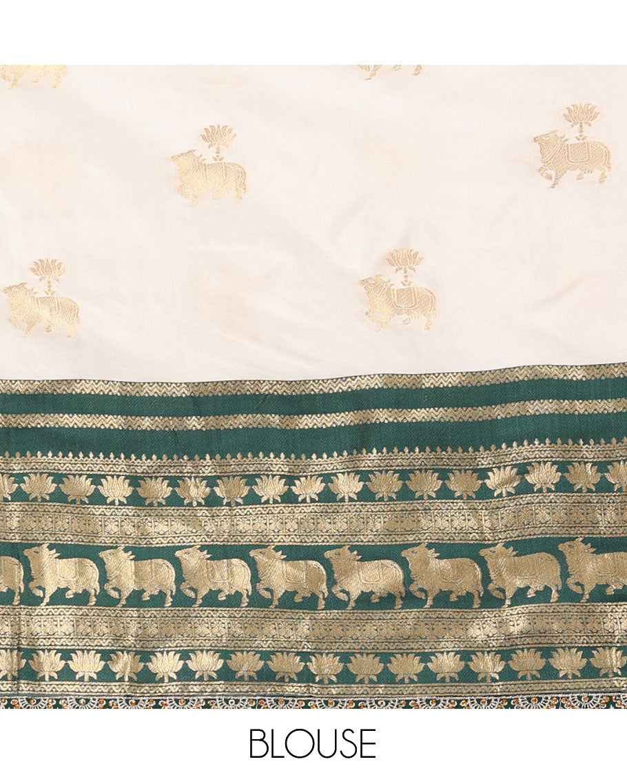 White-Green Banaras Half-Saree