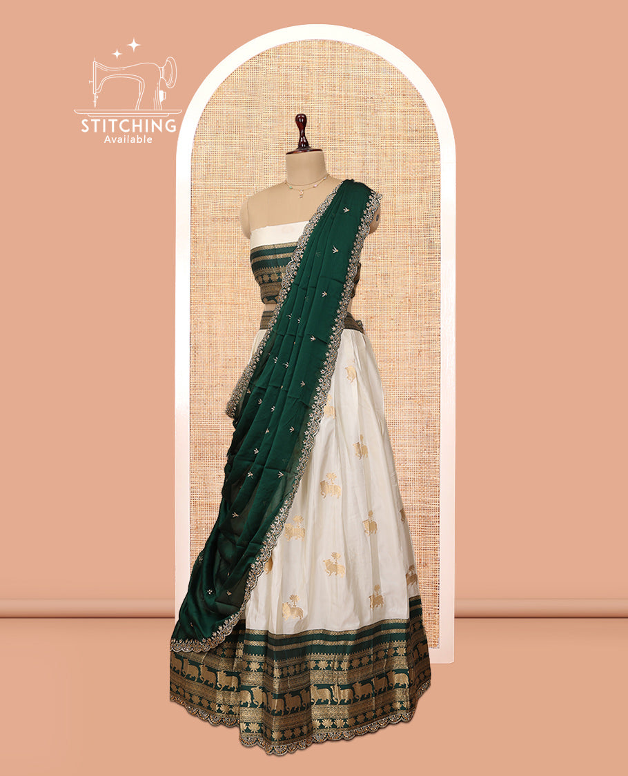 White-Green Banaras Half-Saree