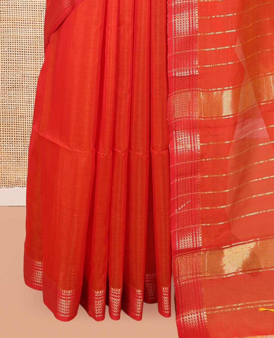 Orange Plain Maheshwari Cotton Saree