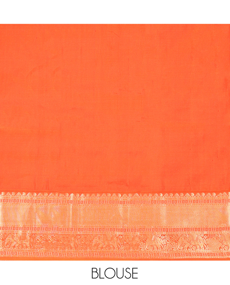 Blue Vasundhara Silk Saree, Embellished with Zari Buttas All Over Its Body, Complemented by a Contrast Border of Kuyil Kann, and Yaanai Designs, Grand Jaal Pallu, and Paired with a Contrast Blouse