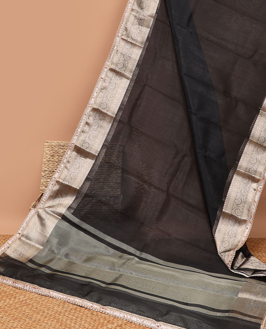 Black tissue saree with self zari design border & intricate zari design pallu