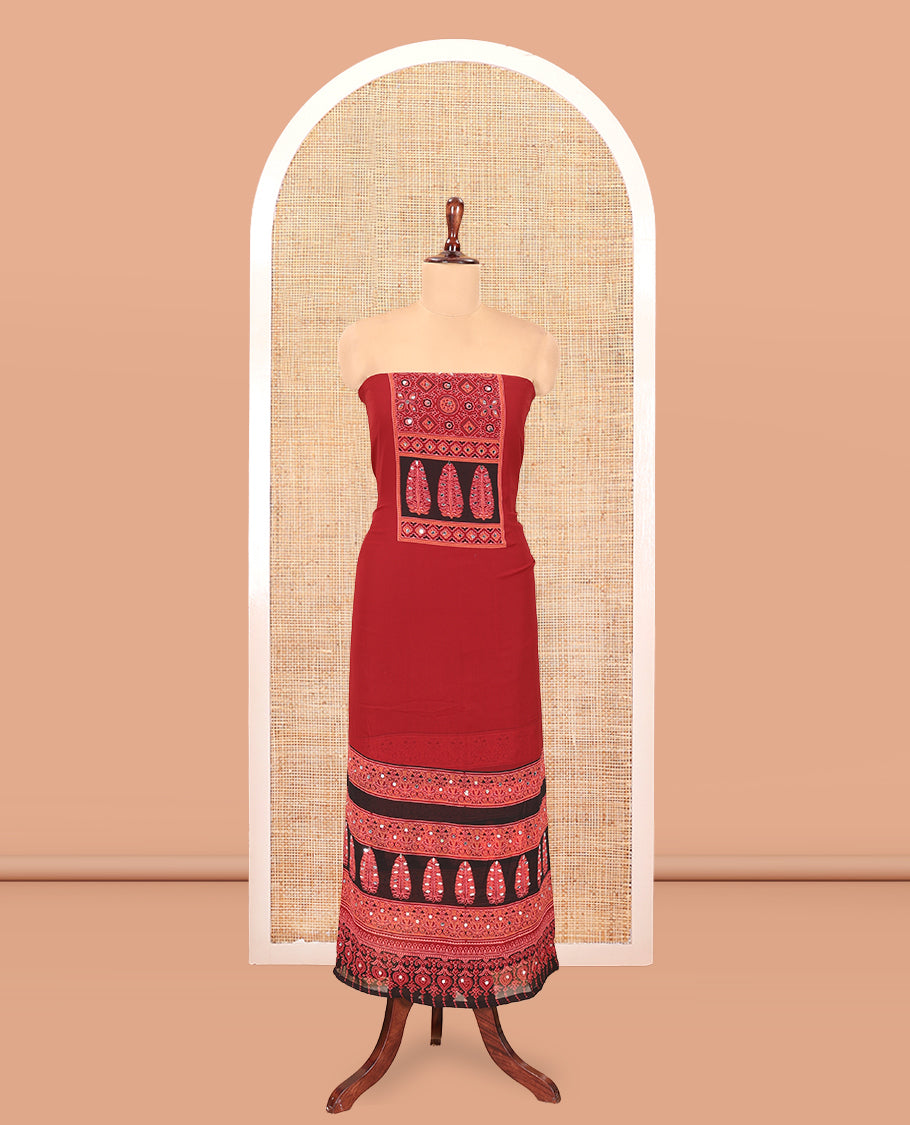 Coffee Brown Georgette Material Churidar, Ajrakh Print and Mirror Work Top, a Matching Bottom, and Ajrakh Printed Dupatta (Copy)