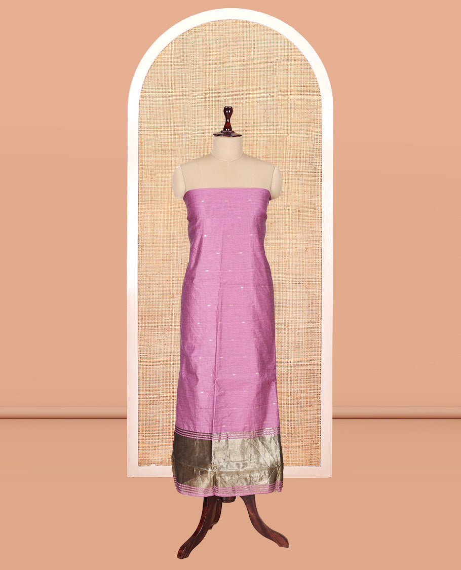 Pink Banarasi Chanderi Material Churidar Subtly Sparkled with Buttas Top, a Plain Bottom, and a Matching Dupatta