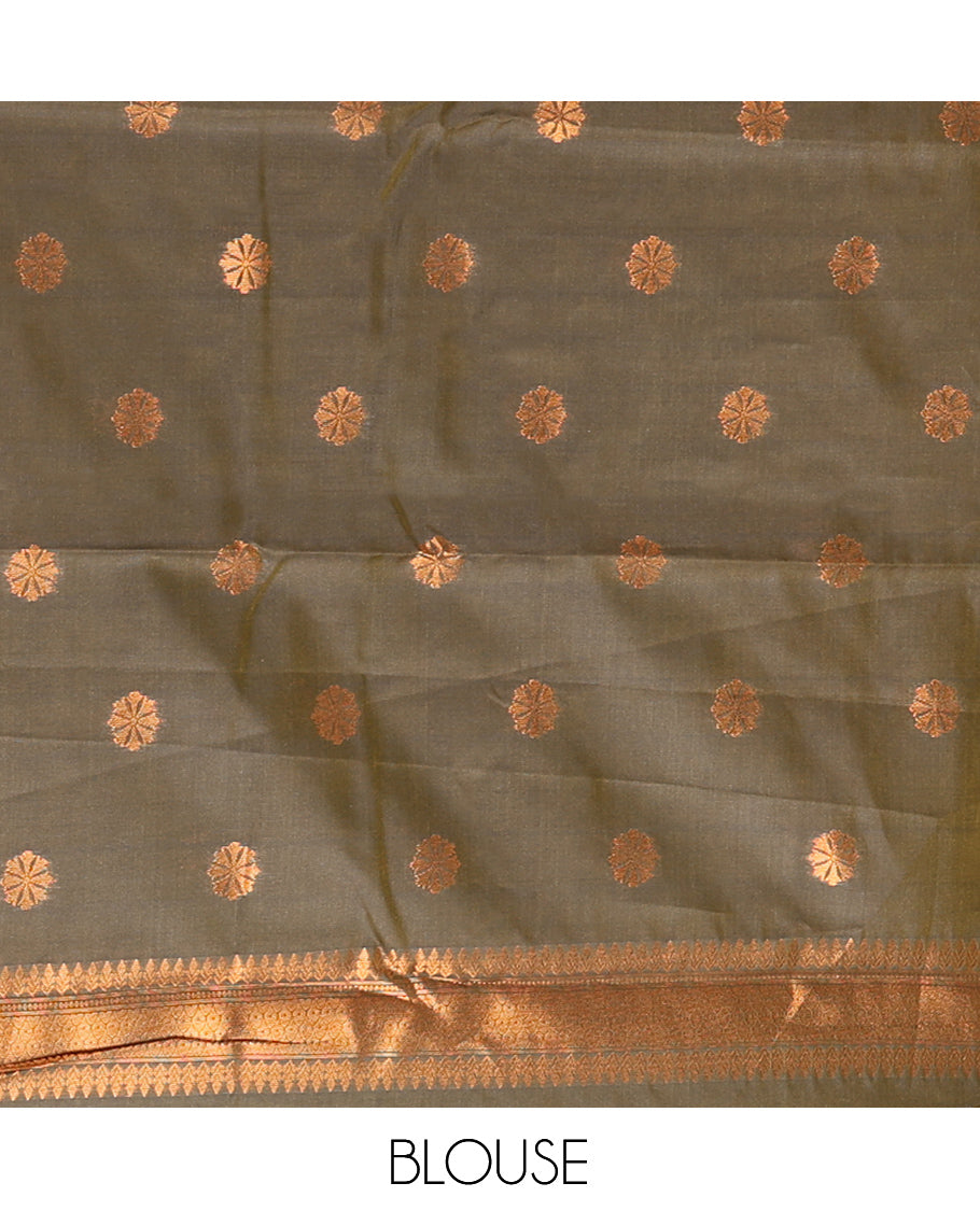 Liril Green Burberry Checked Litchi Saree, a Contrast Rettai Pettu Border, Grand Pallu, Contrast Blouse