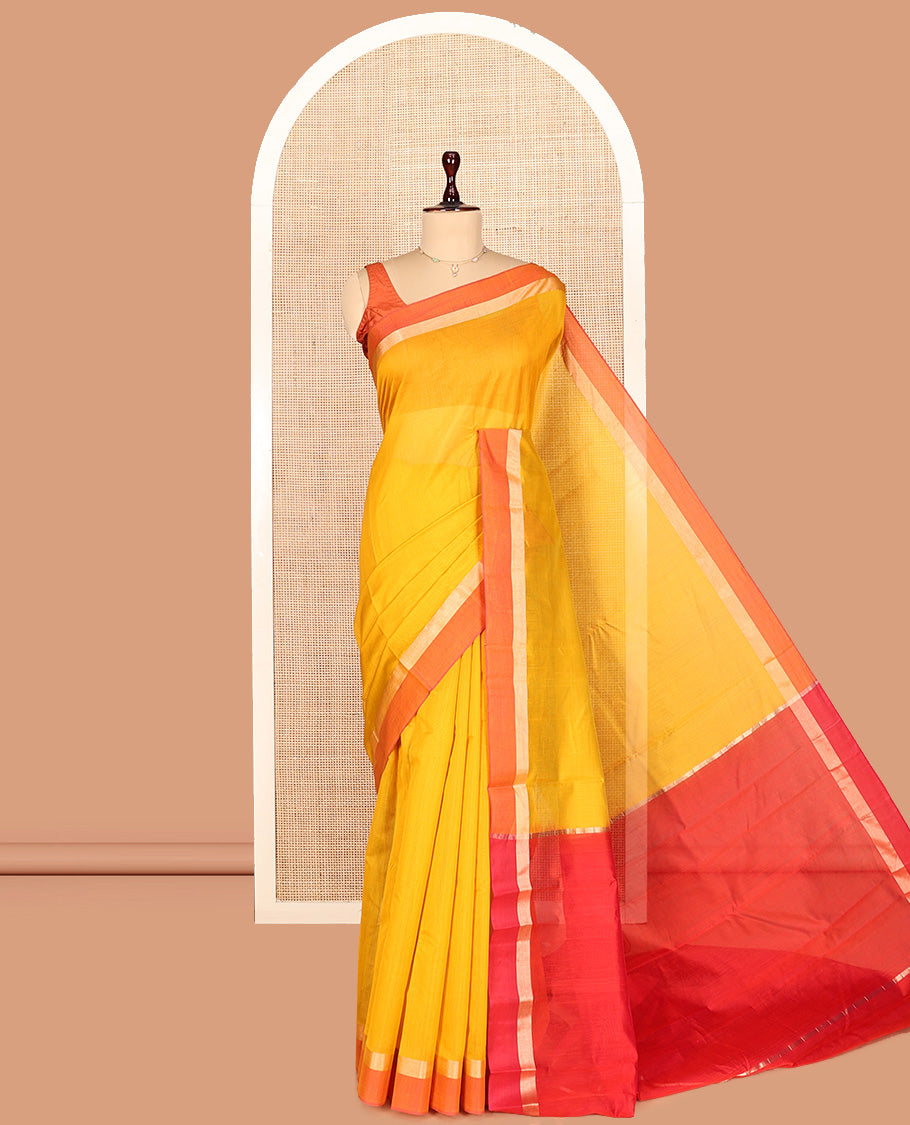 Yellow Plain Silk Cotton Saree