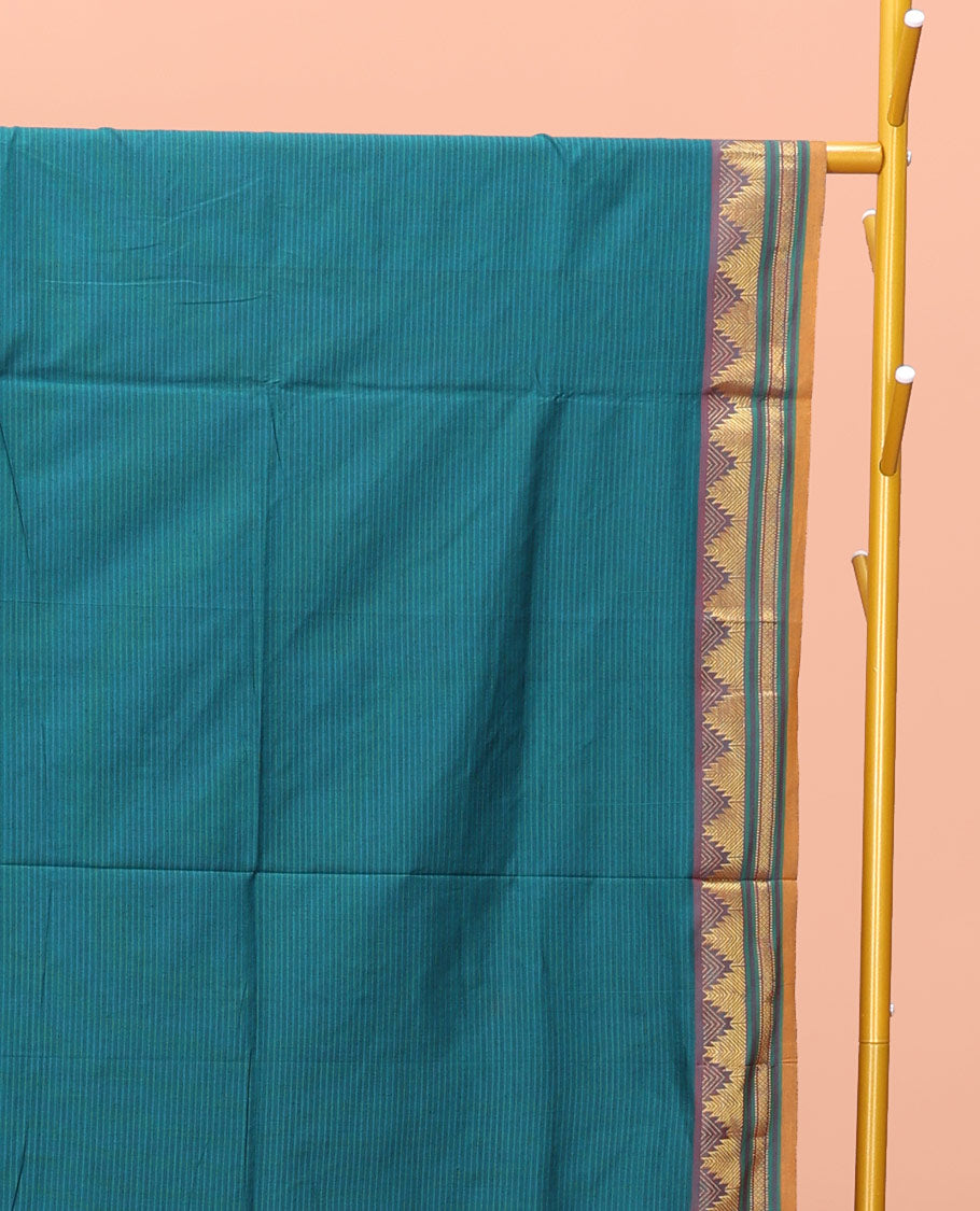 Blue Striped Poly Cotton Saree