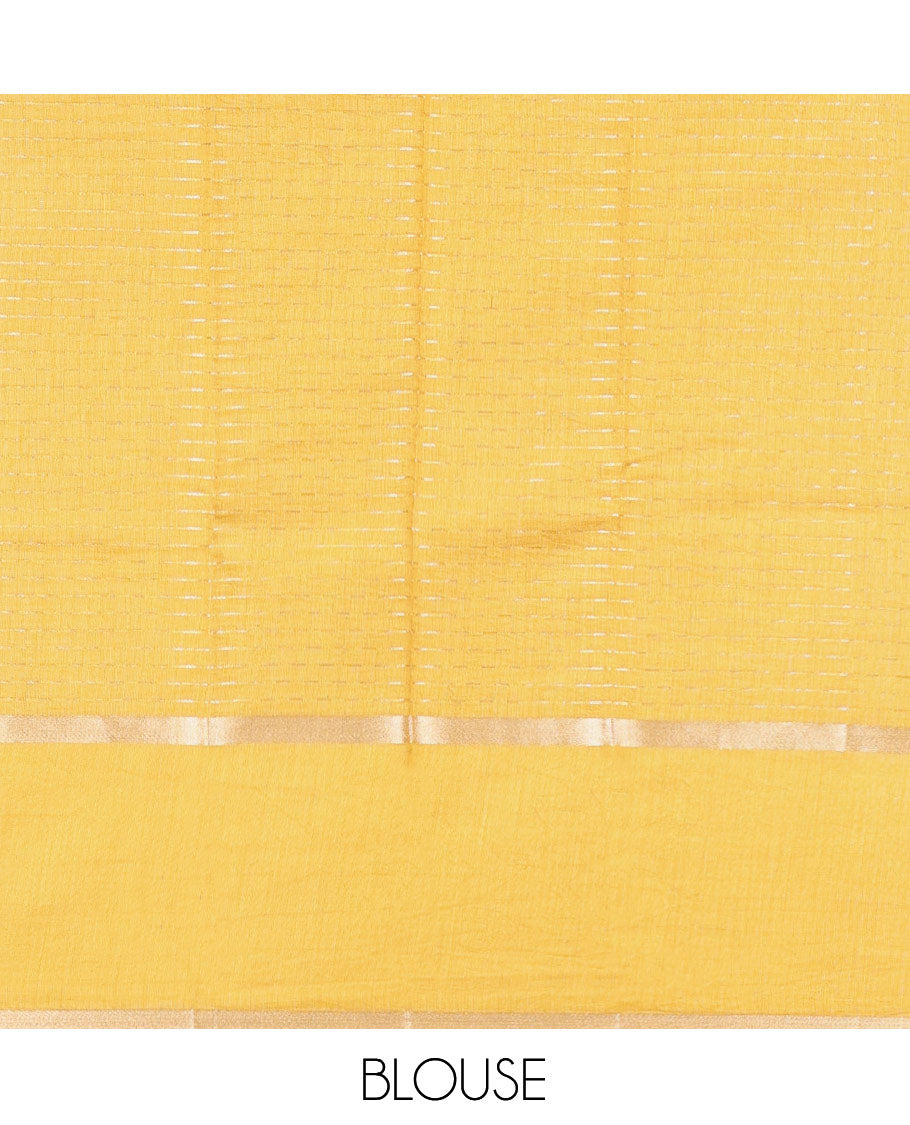 Mustard Assam Silk Saree, Mesmerized with Zari Stripes, Highlighted by a Zari Border, Zari-Striped Pallu, and a Matching Blouse