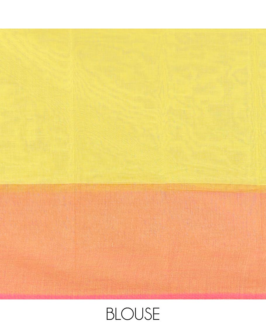 Orange floral motifs chirla cottton saree with contrast striped border & floral design pallu
