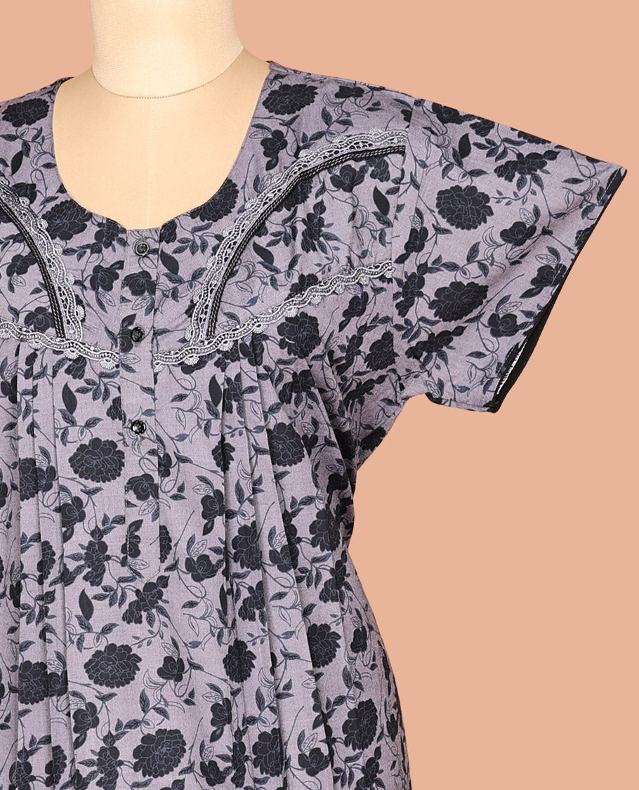 Grey Cotton-Blended Nighty