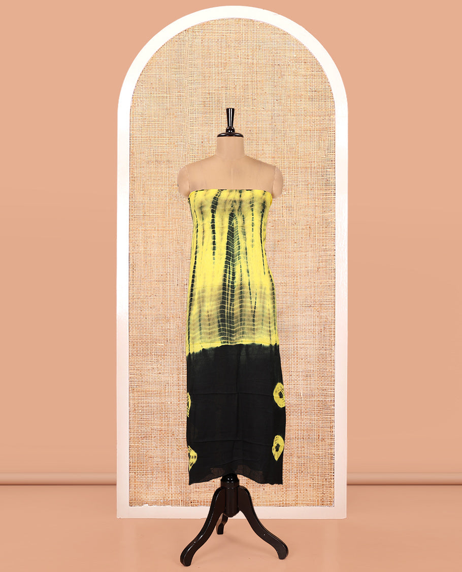 Black and Yellow Material Chudidar Set , Elevated with Shibori Printed Viscose Georgette Top, a Contrast Plain Bottom, Paired with Shibori Printed Dupatta