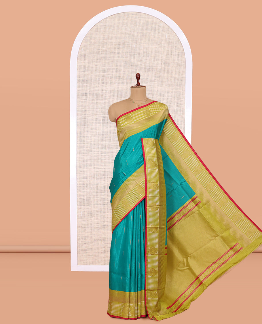 Rama Blue Raindrop Butta Semi-Mysore Silk Saree