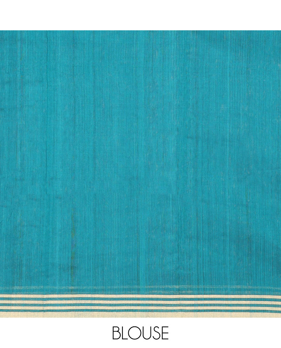 Blue Chanderi Cotton Saree, Woven with Paisley Buttas All Over Its Body, Highlighted by a Zari Border, Pallu Steeped with Zari Stripes and Buttas, and Paired with a Matching Blouse