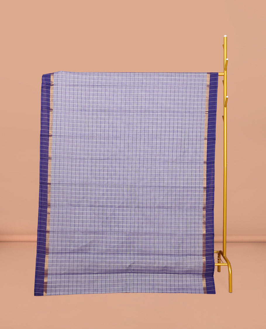 Blue Checked Chirala Cotton Saree, a Contrast Border, Striped Pallu, and a Matching Blouse