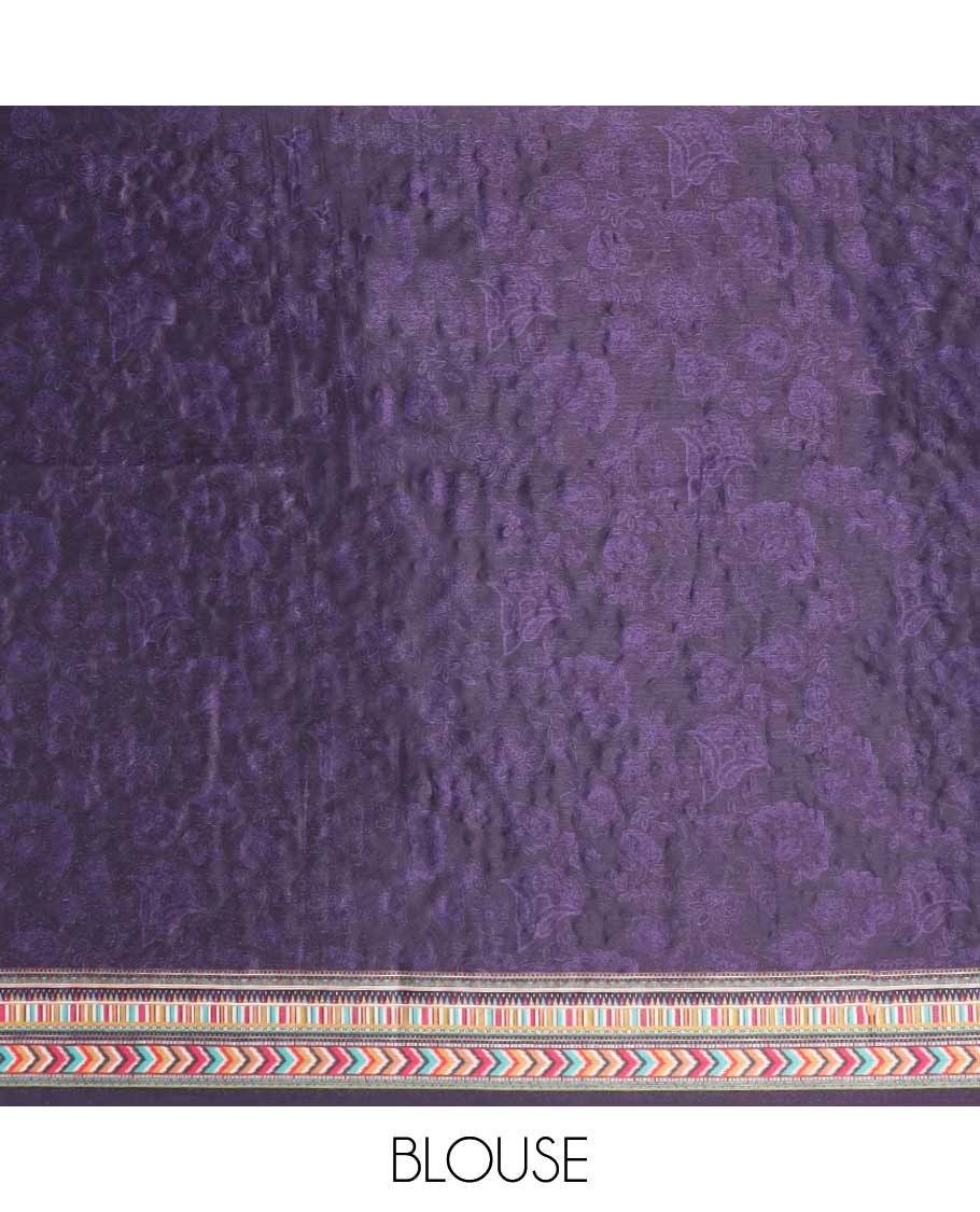 Multi-color printed, mirror work synon silk saree with printed border & printed rich pallu along with plain blouse