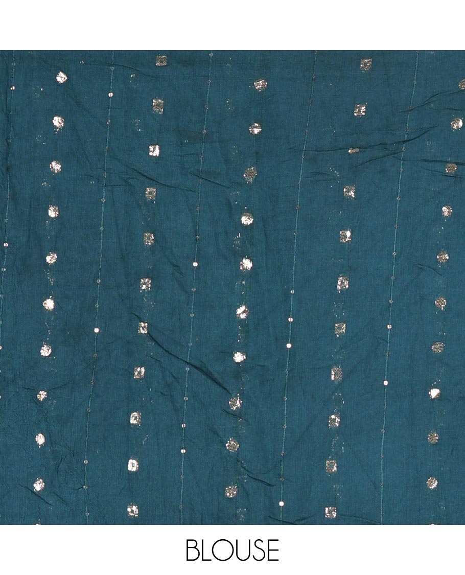 Rama horizontal striped fendy chiffon saree, piping border, striped palu, and blouse of sequins and zari buttas