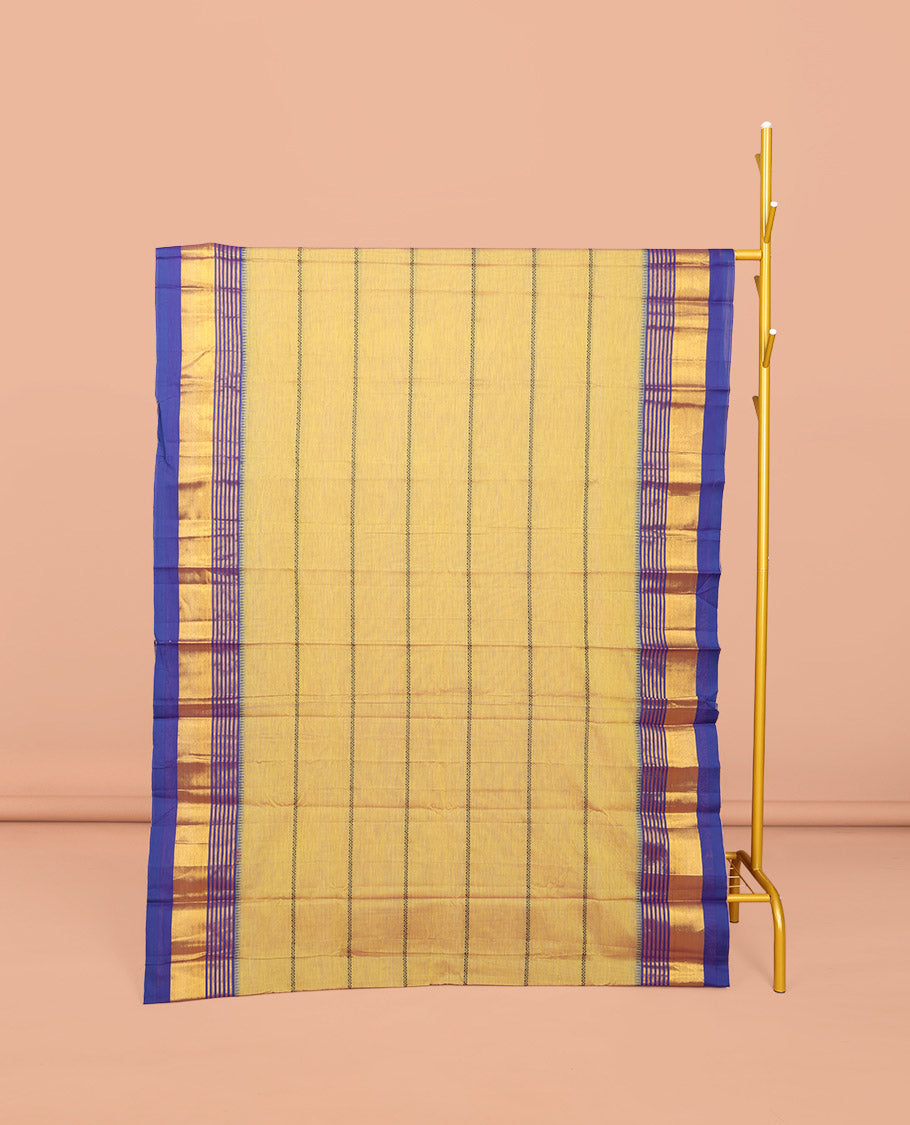 Sandal Narayanpet Cotton Saree, Accentuated with Veldhari Stripes, Complemented by a Contrast Temple Traditional Zari Design Border, Striped Pallu, and Comes Without a Blouse