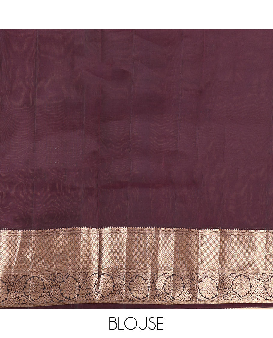 Green Vasundhara Lite Silk Mix Saree, Bedecked with Zari Buttas, Complemented by a Contrast Border of Mayil Kann and Kodi Visiry Designs, Floral Jaal Pallu, and a Contrast Blouse